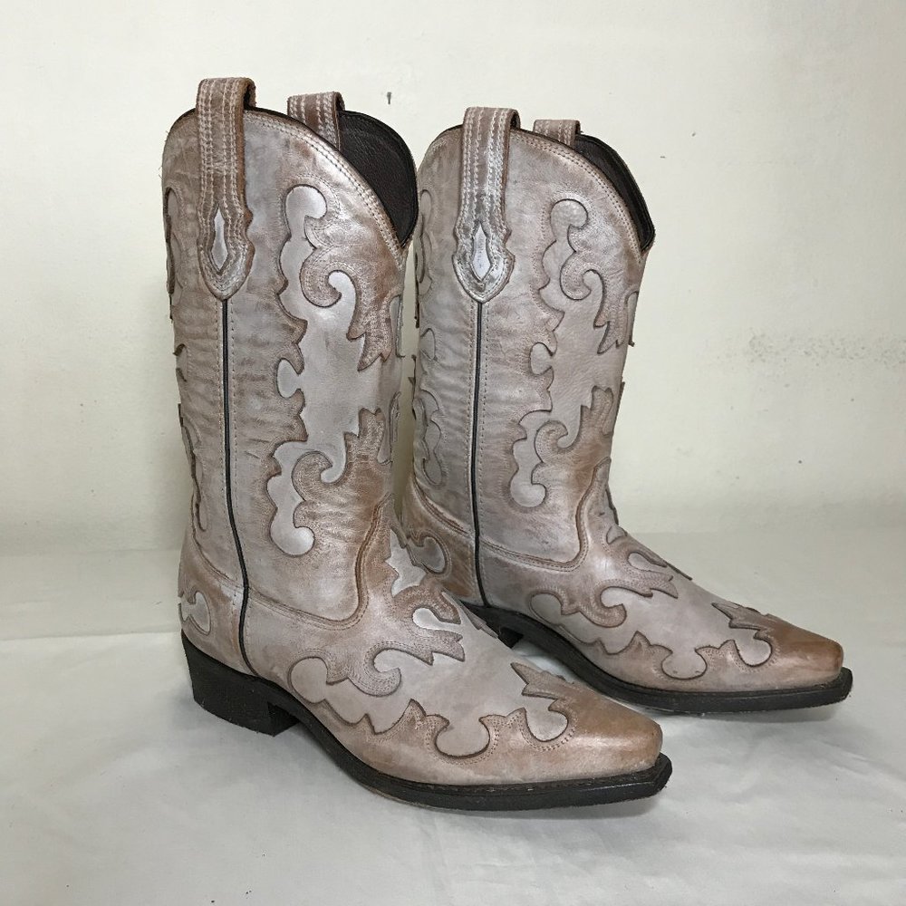Western Cowgirl Boots Rockin Country RC5038 Leather Overlay Design Size 8